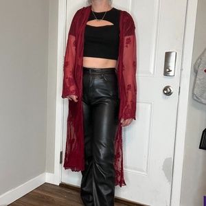 Charlotte Russe Long Kimono | Red Lace Roses | Size: Womens M